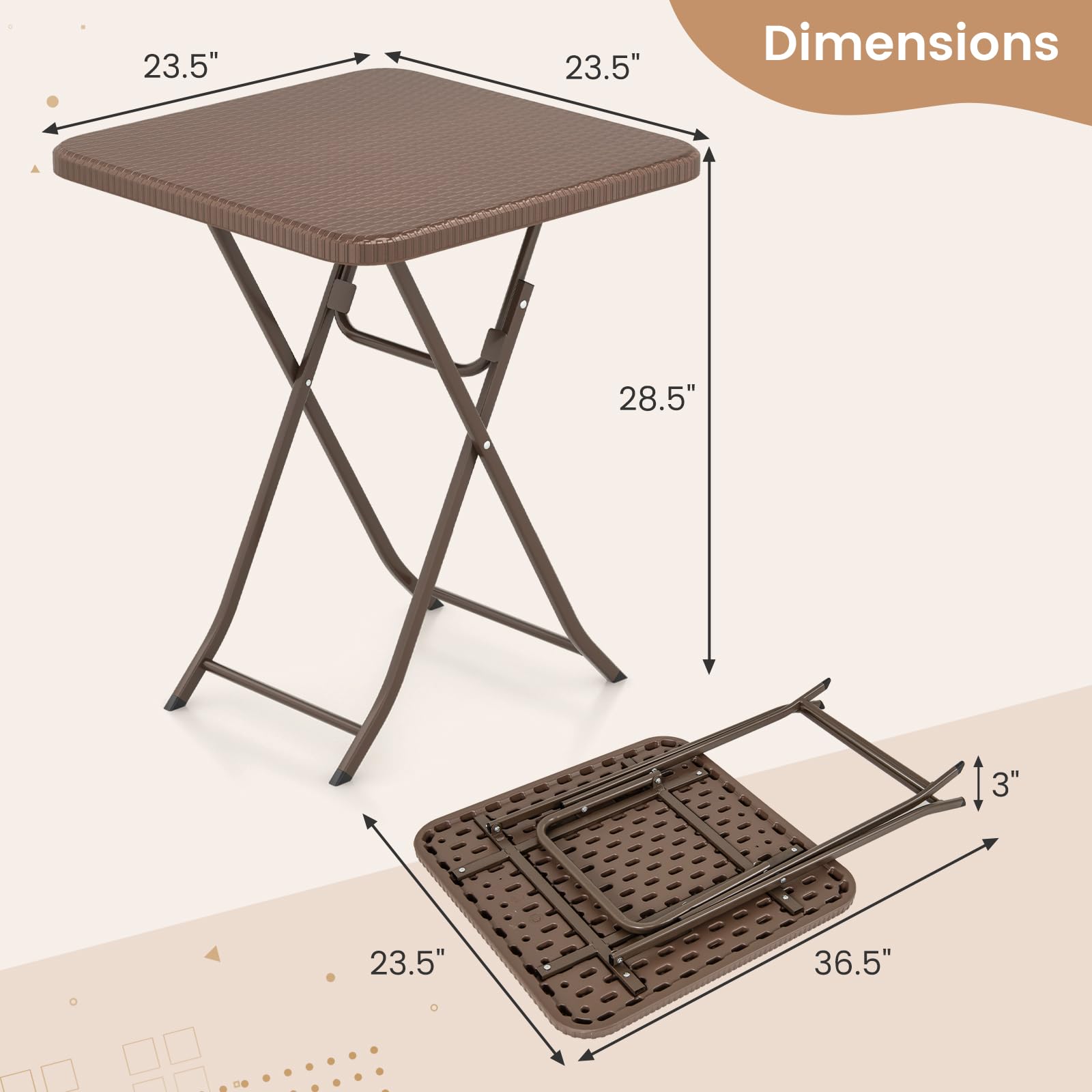 Giantex 23.5" Square Folding Table, HDPE Foldable Patio Bistro Table for 2-4, Indoor Outdoor Use