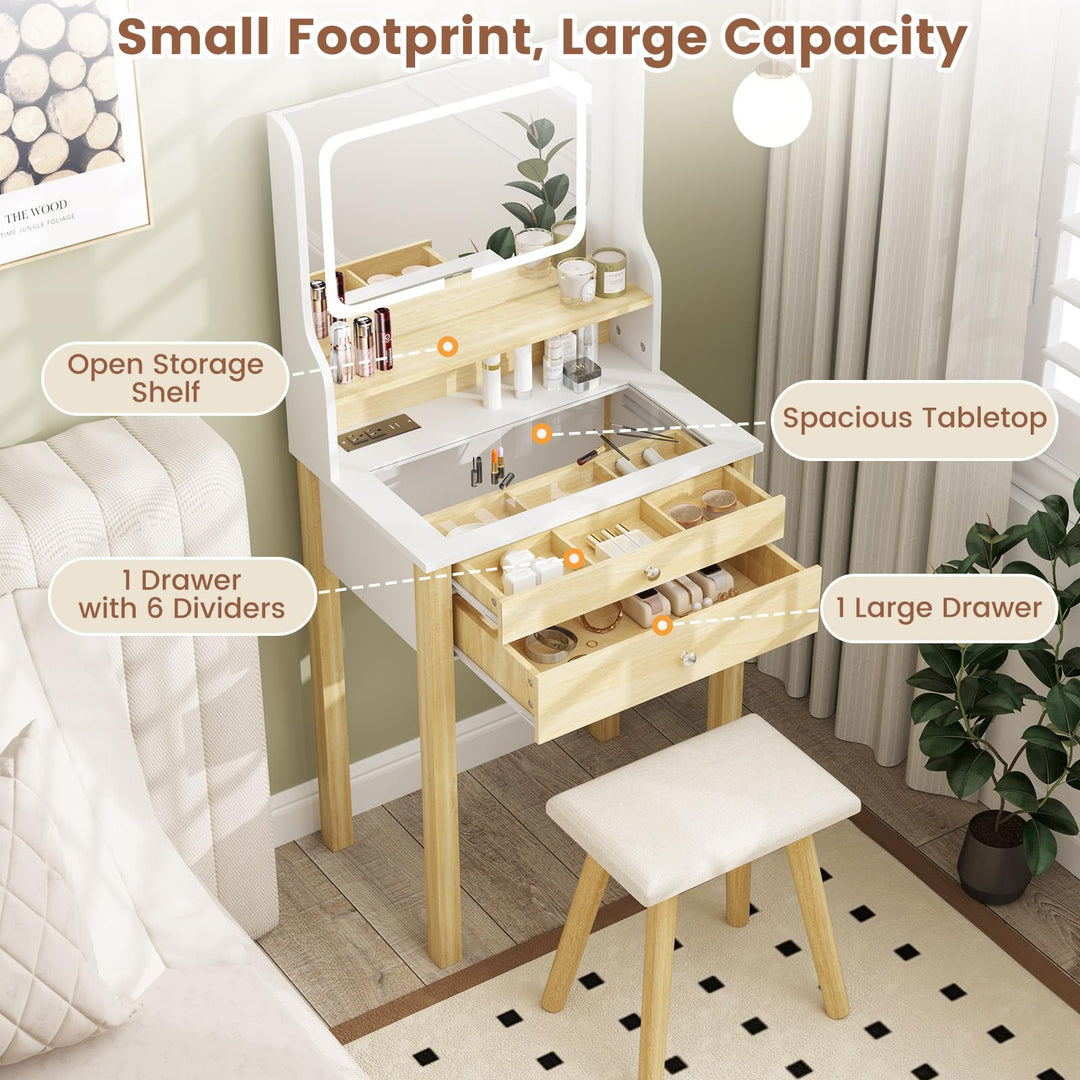 Small Vanity Desk with Mirror and Lights