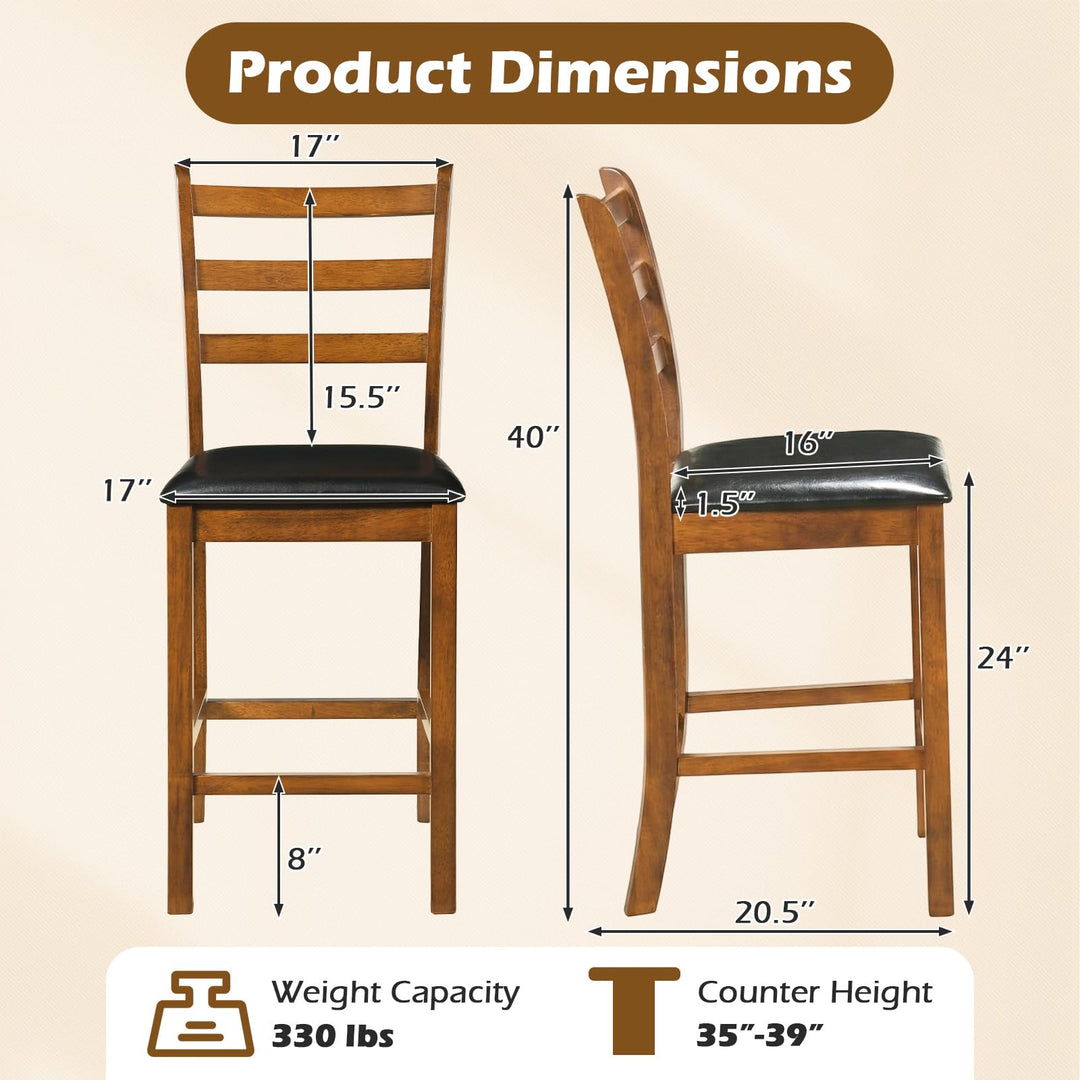 Giantex 24" Ladder Back Wood Counter Bar Stools Set of 2/4 Padded Faux Leather Upholstered Seat &amp; Footrest