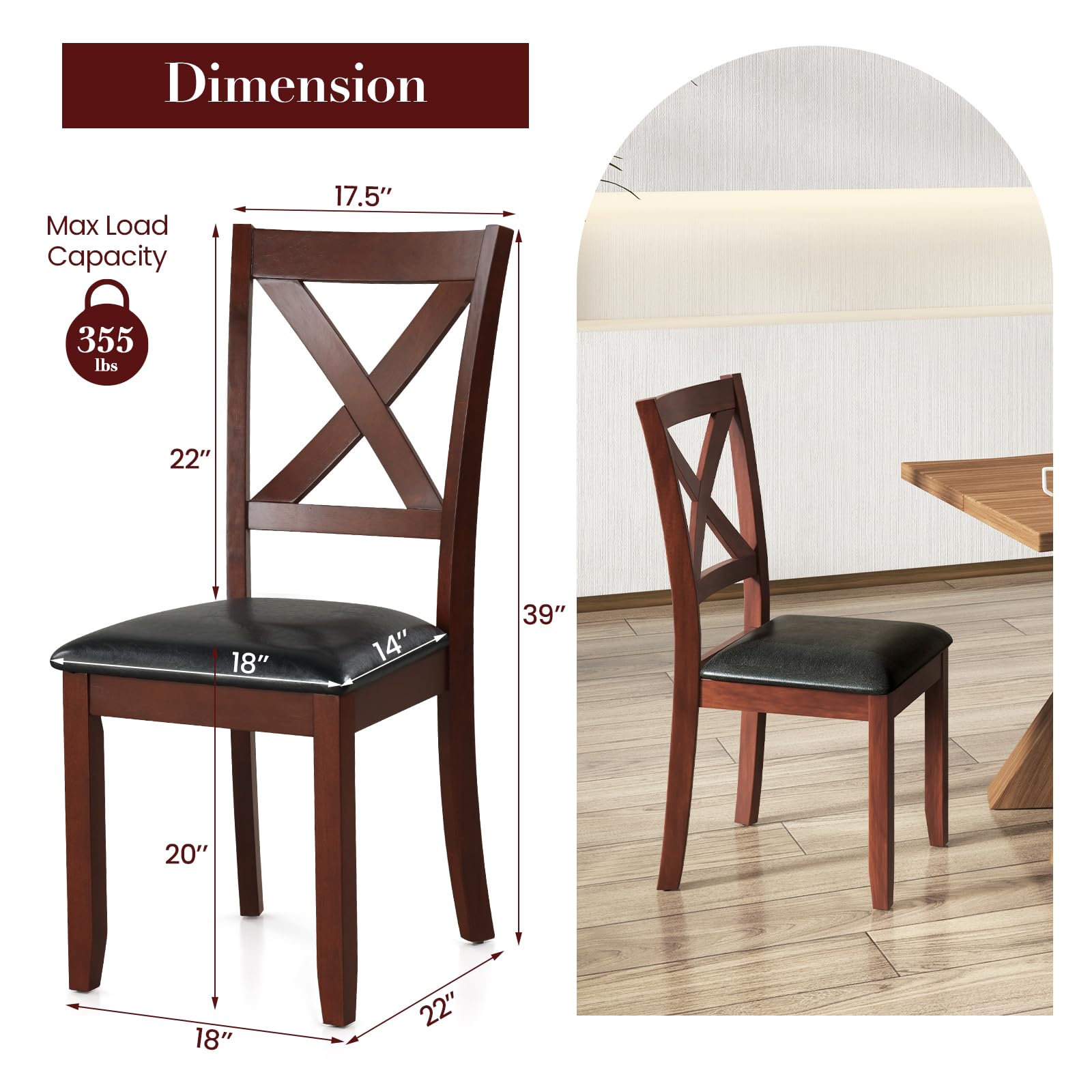 Giantex Wood Dining Chairs, Faux Leather Upholstered Dining Chairs with Rubber Wood Legs