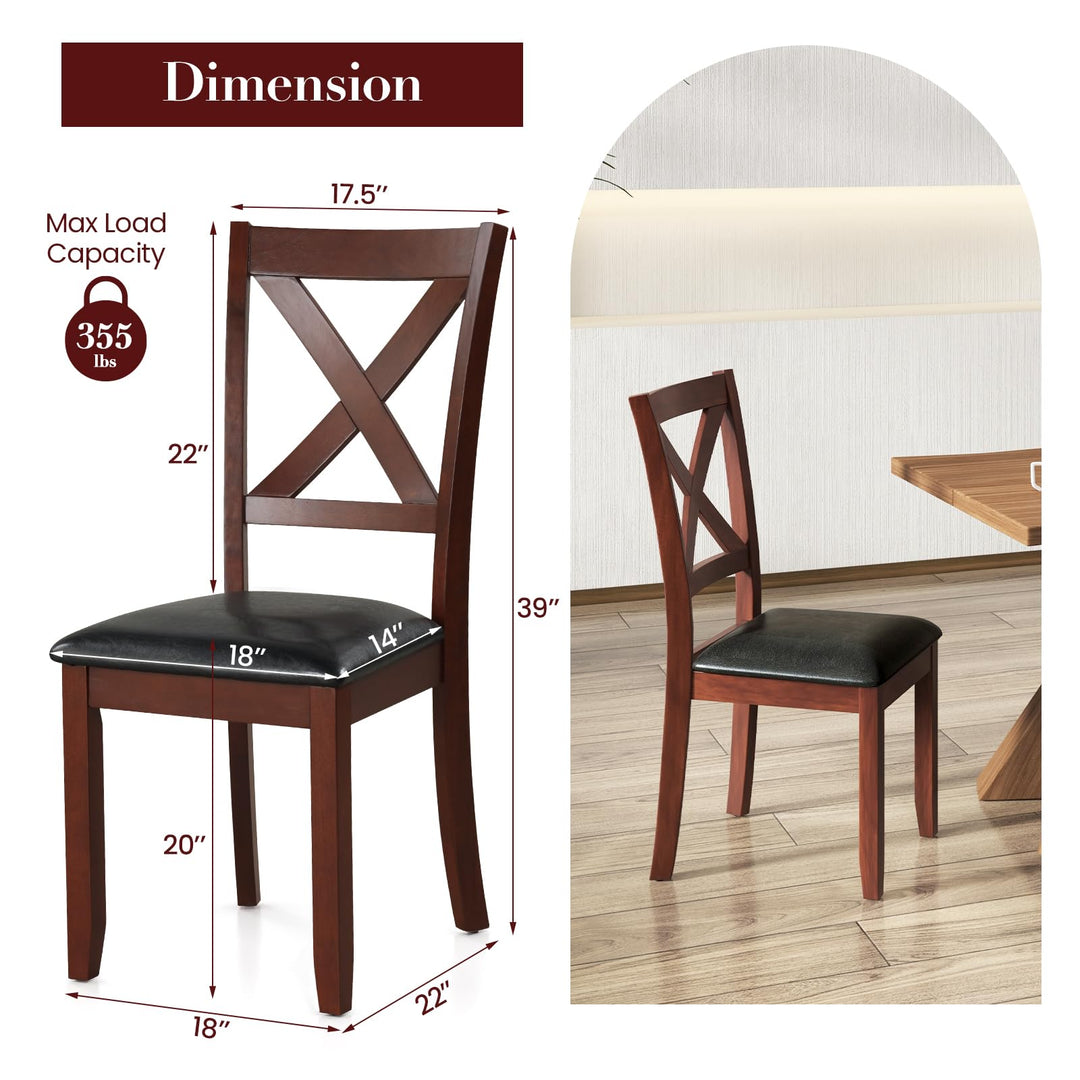 Giantex Wood Dining Chairs, Faux Leather Upholstered Dining Chairs with Rubber Wood Legs