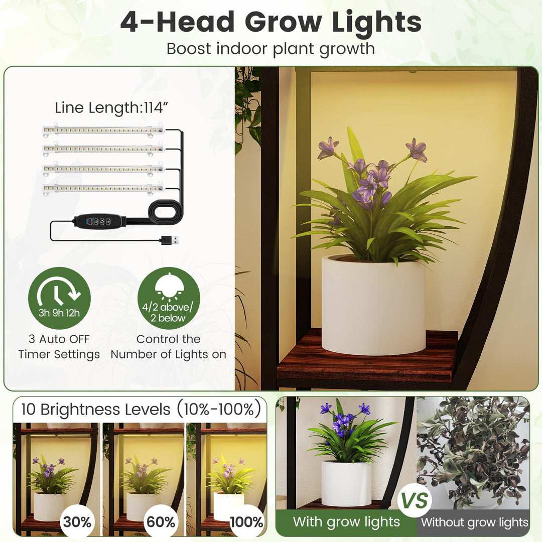 indoor plant growing stands Giantex Plant Stand Indoor with Grow Lights 10-Tier 63" Tall Metal Plant Shelf