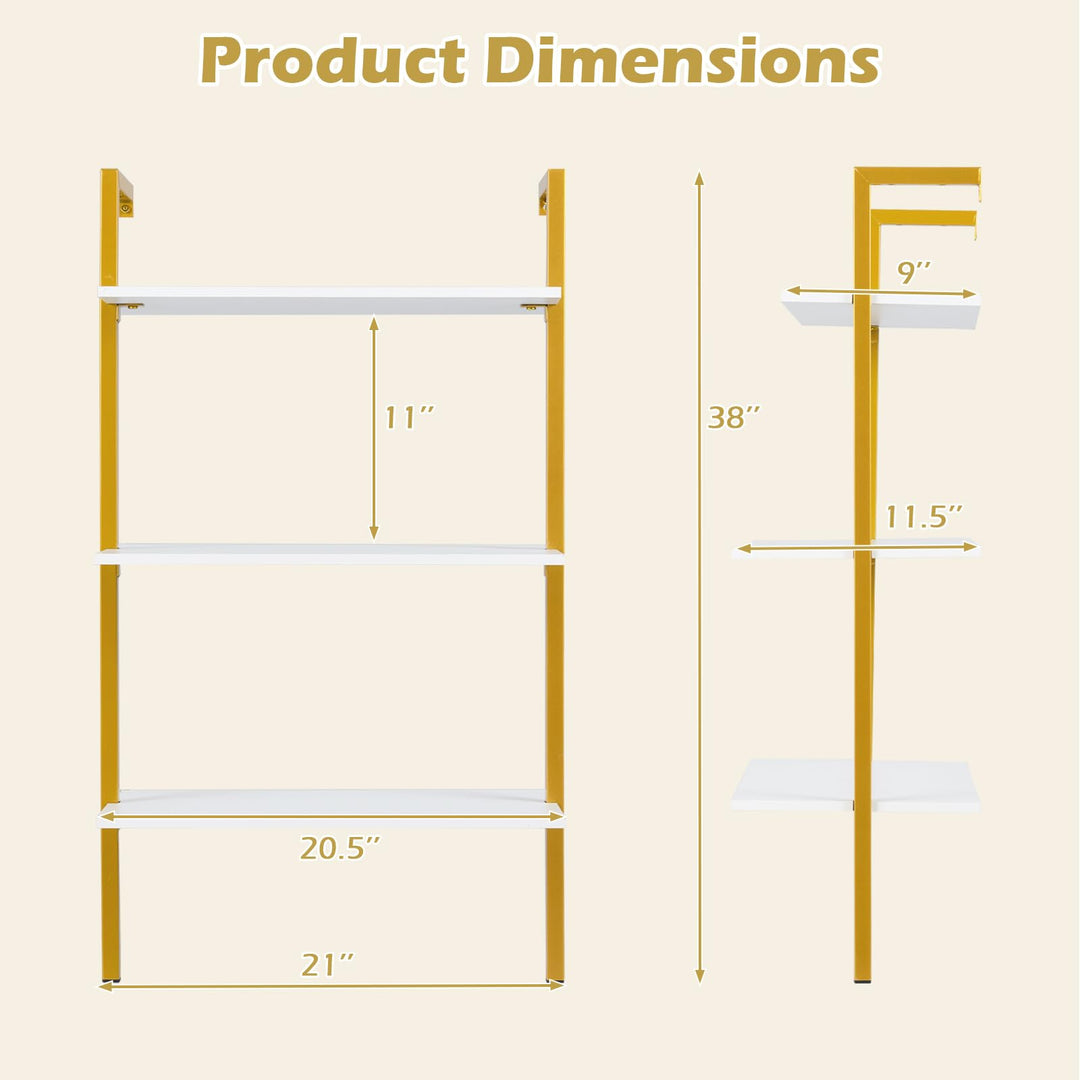 Giantex Ladder Shelf | 3-Tier Wood Wall Mounted Bookshelf with Metal Frame (1/2)