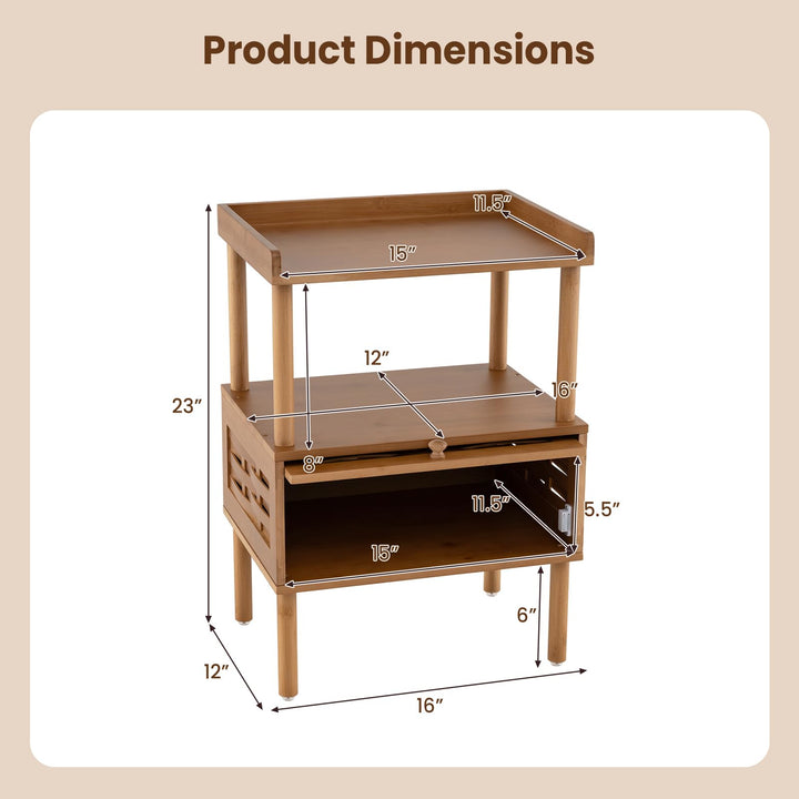 Giantex Boho Bamboo Rattan Nightstand w/Flip-Up Door &amp; Rasied Edge