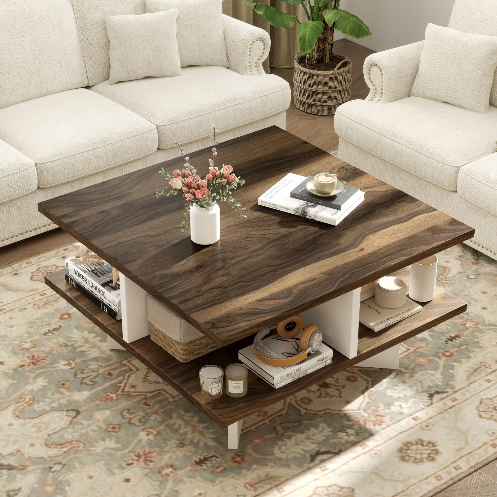 Giantex Square Coffee Table with Storage for Living Room
