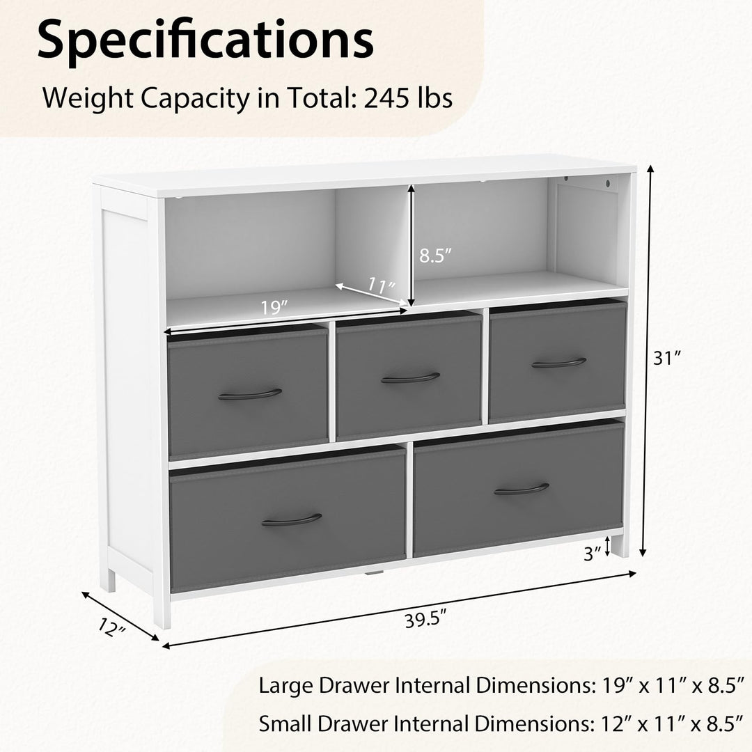 Giantex Storage Cabinet with 5 Drawers & 2 Cube Shelves, Chest of Drawers, Console Table, White & Grey