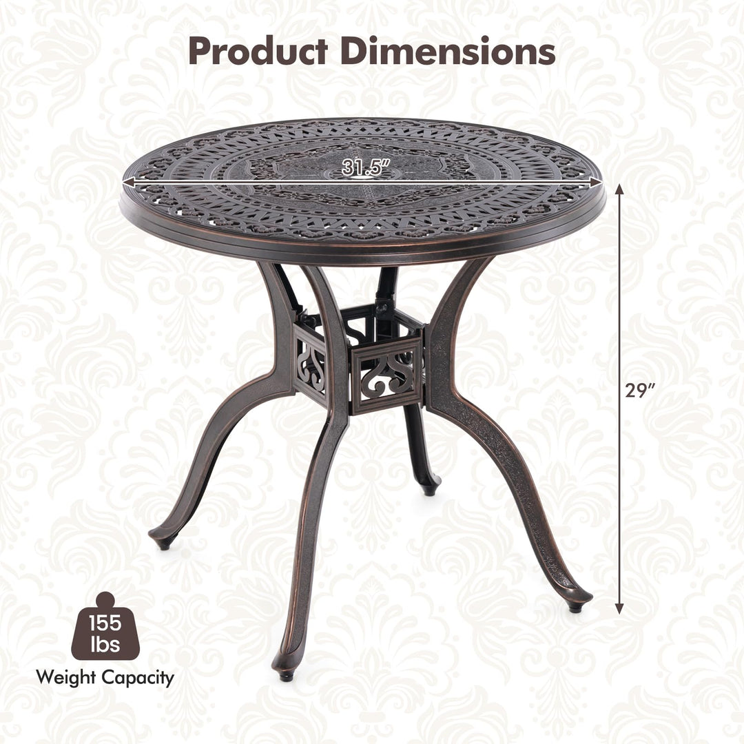 Giantex 31.5" Patio Bistro Table, Cast Aluminum Table Side Table with 2" Umbrella Hole & Adjustable Footpads