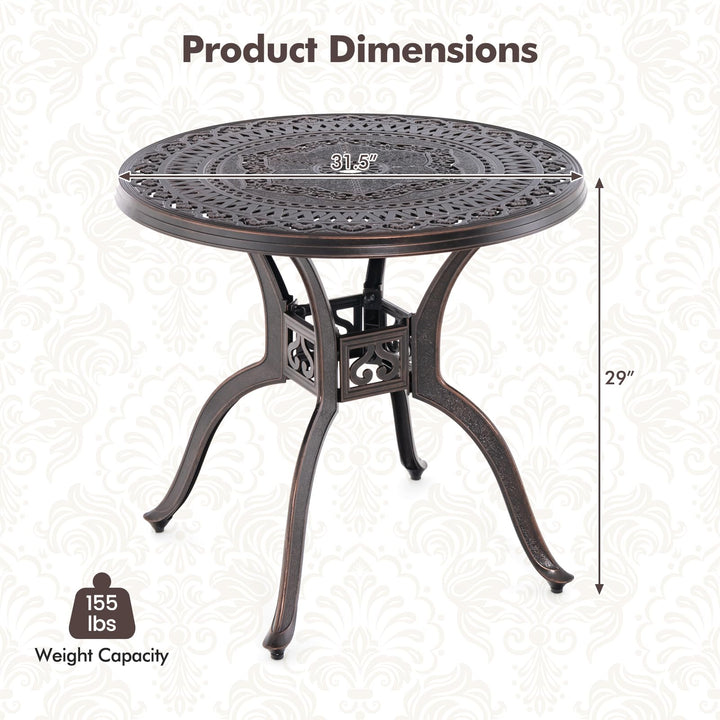 Giantex 31.5" Patio Bistro Table, Cast Aluminum Table Side Table with 2" Umbrella Hole & Adjustable Footpads