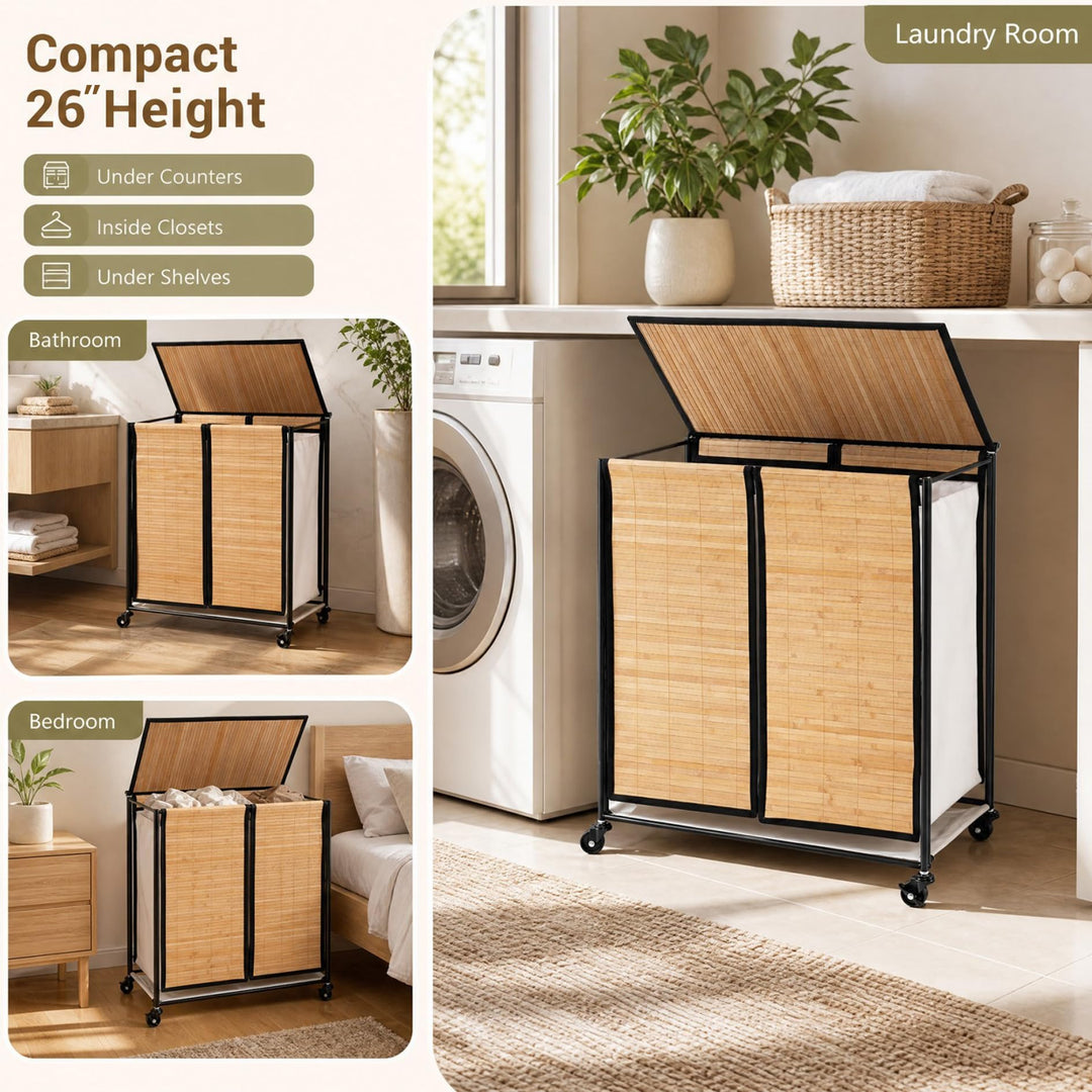 Giantex 2-Section Laundry Hamper with Lid for Bathroom