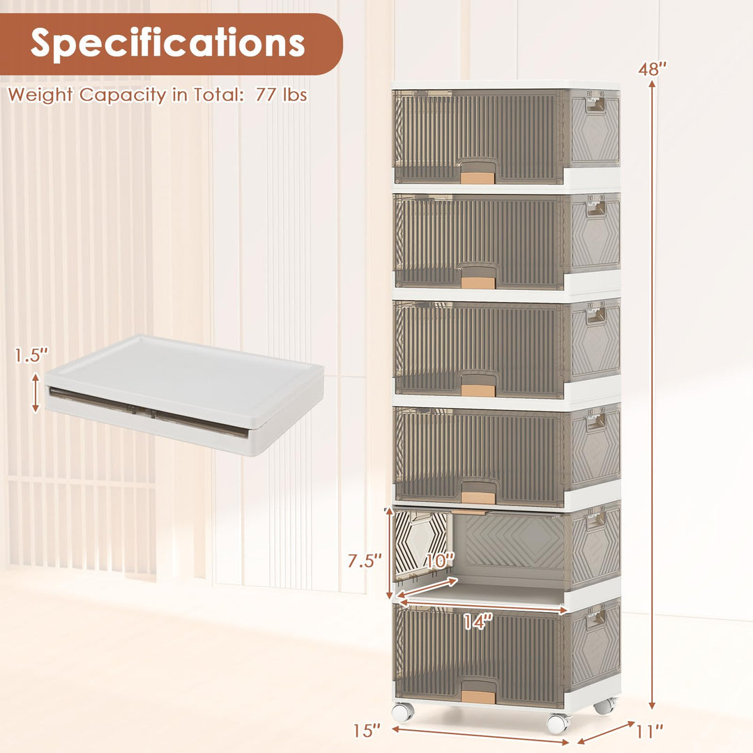 Giantex 6 Tier Stackable Storage Bins with Lids 27 Gal Foldable Shoe Storage Box