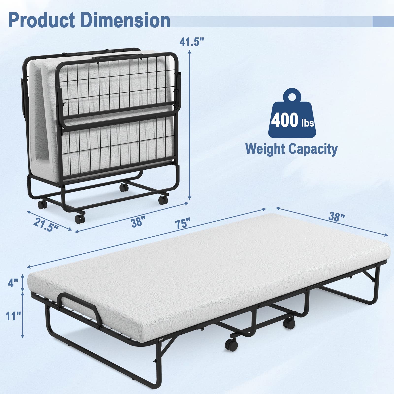 Sturdy and Durable Metal Folding Bed with Mattress