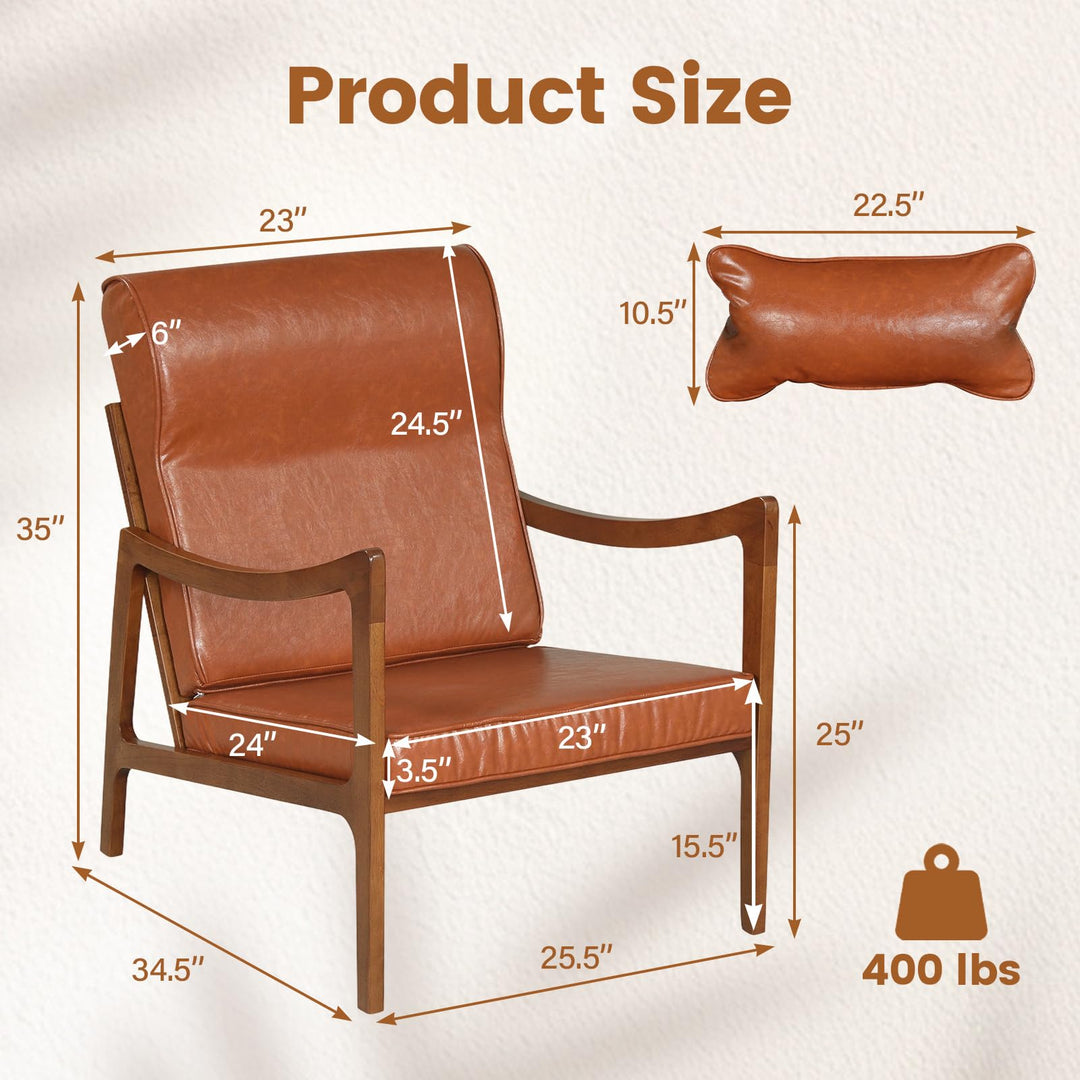 Giantex Faux Leather Upholstered Armchair with Lumbar Pillow for Living Room &amp; Bedroom
