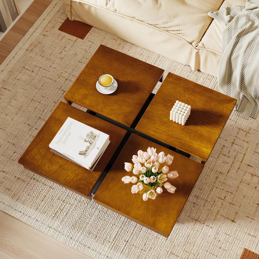 Giantex Square Coffee Table | 31.5 Inch Mid Century Modern Center Table with Solid Wood Veneered Split Top