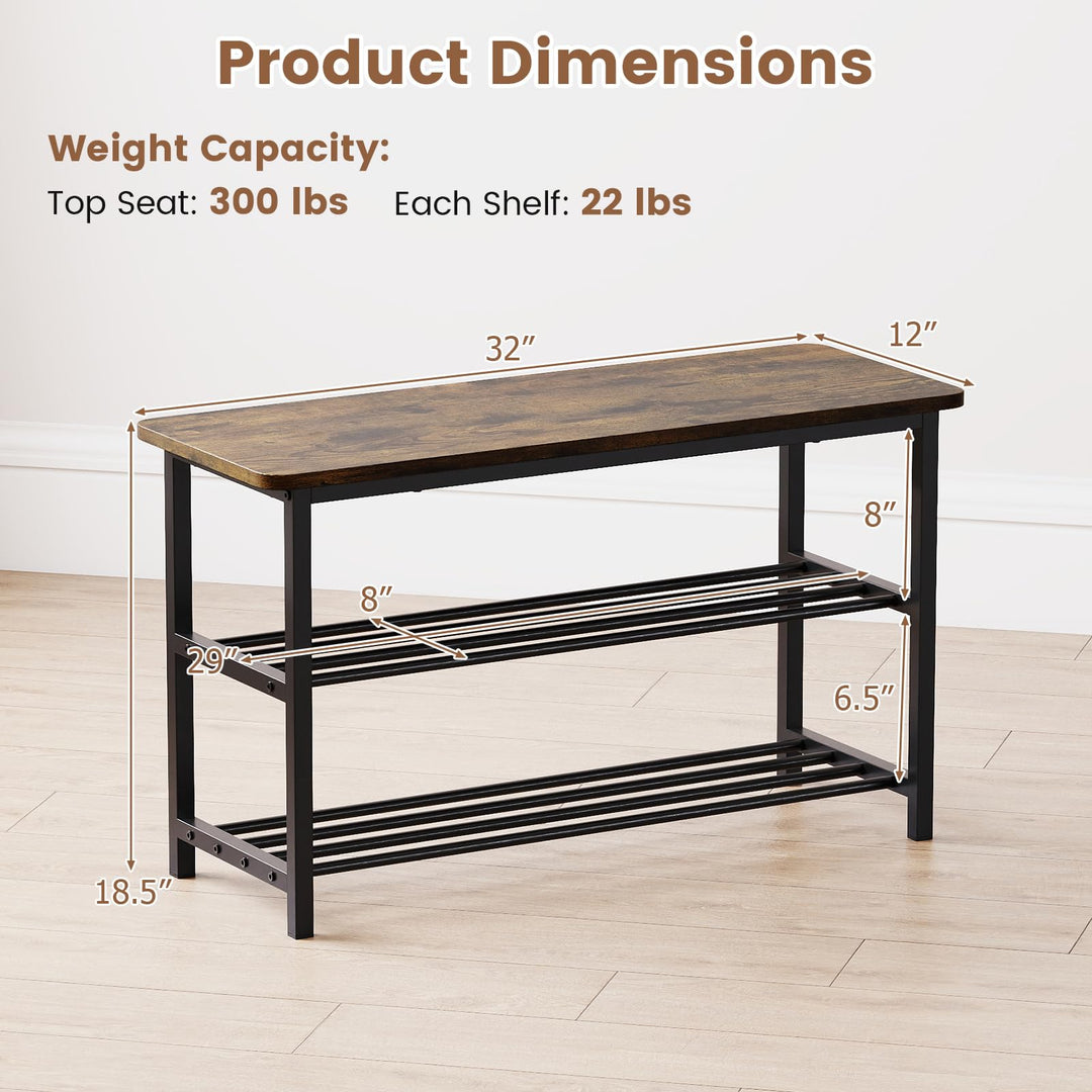 Giantex 3-Tier Shoe Bench 32" L Shoe Organizer Storage Bench with Metal Slat Shelves & Seat