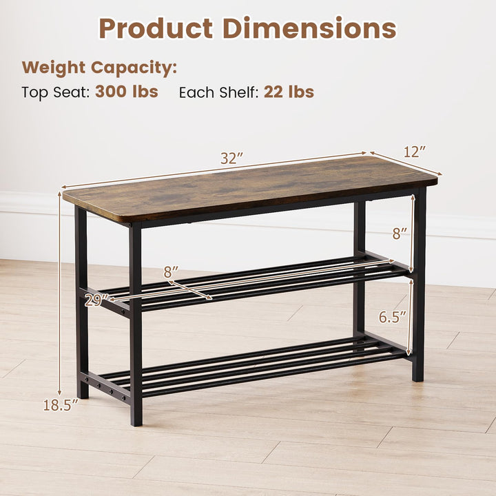 Giantex 3-Tier Shoe Bench 32" L Shoe Organizer Storage Bench with Metal Slat Shelves & Seat