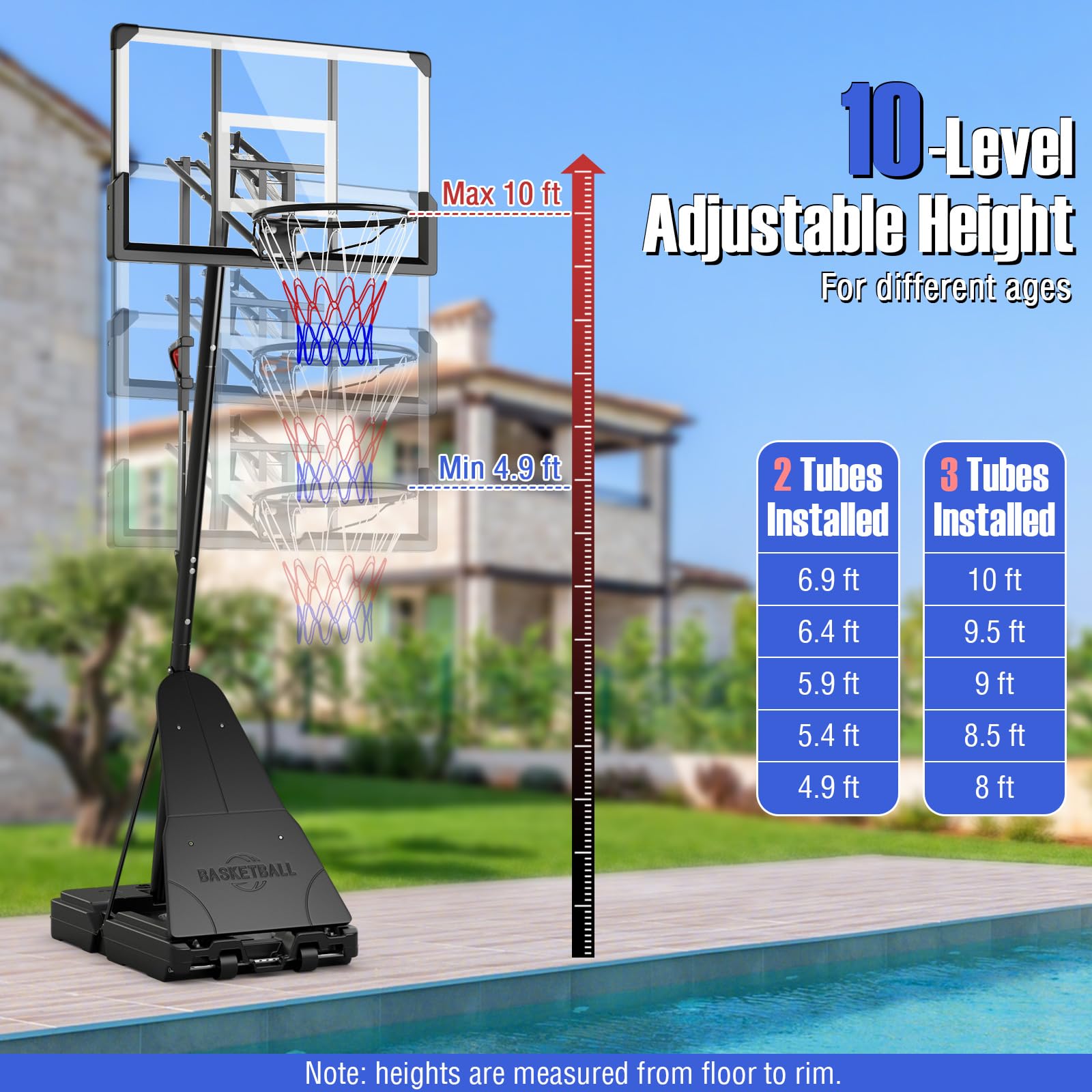 Giantex Portable Basketball Hoop Outdoor - 4.9-10 FT Height Adjustable Basketball Goal System