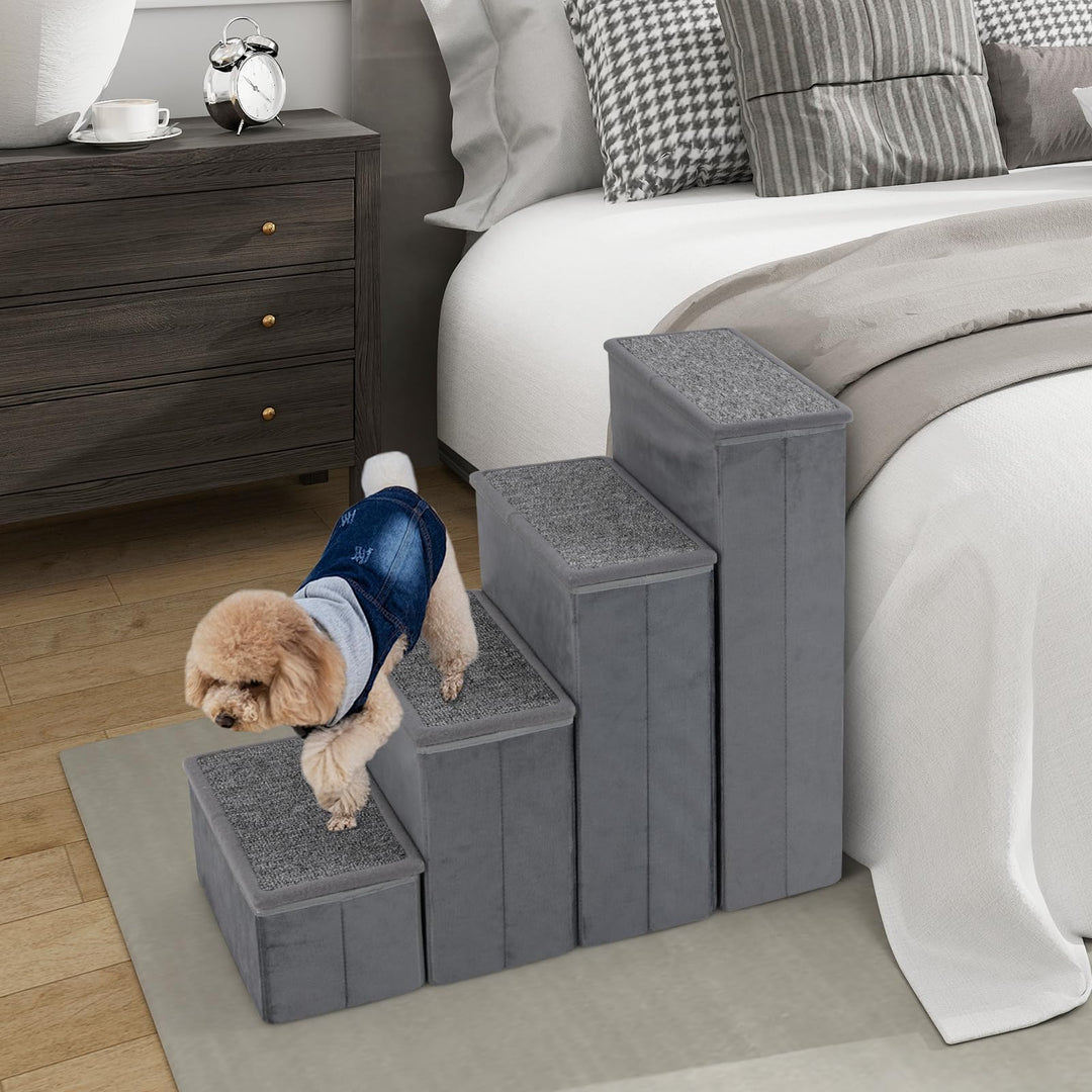 Giantex Dog Stairs with Storage 23" H Folding 4 Step Pet Stairs for Small and Medium Dogs