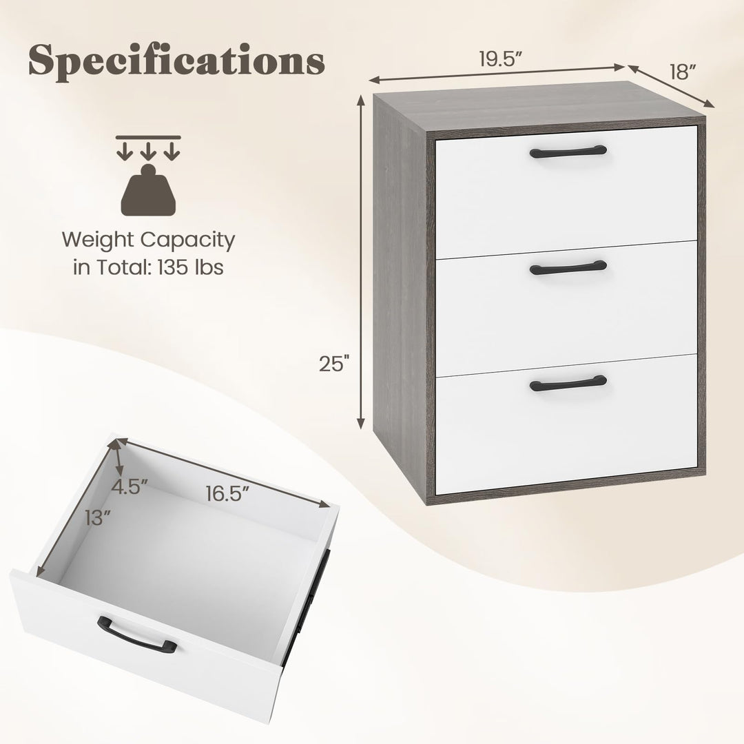 Giantex Nightstand with 3 Drawers for Bedroom Hallway