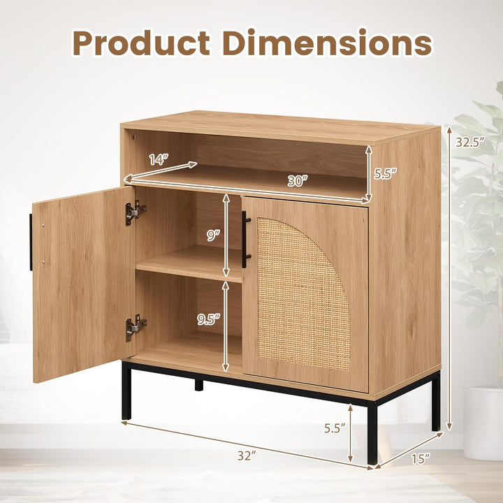 Giantex 32" Sideboard Buffet Cabinet with 2 Natural Rattan Decorated Doors (1/2)