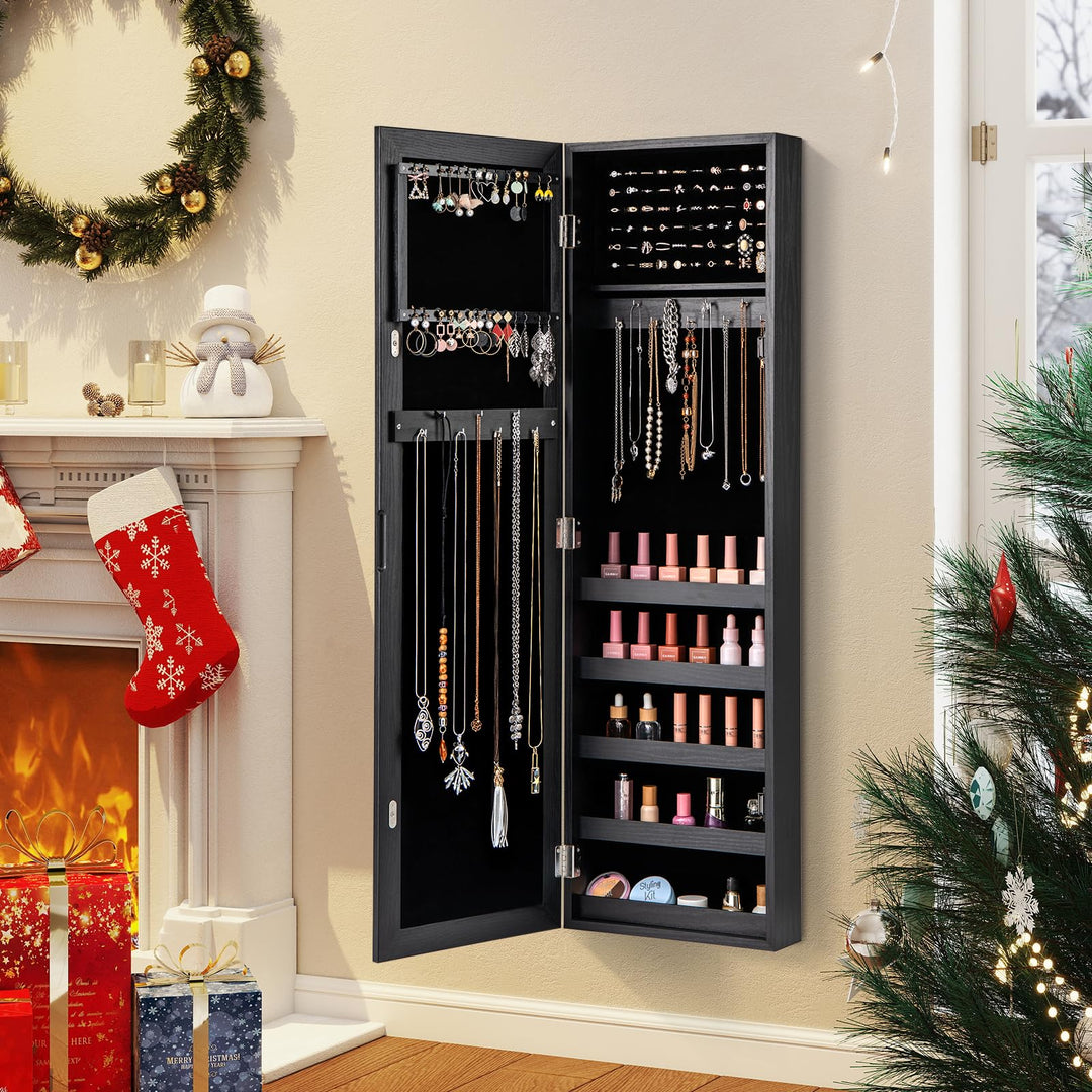 Giantex Wall or Door Mounted Jewelry Cabinet with Full Length Mirror Over The Door Jewelry Armoire Organizer