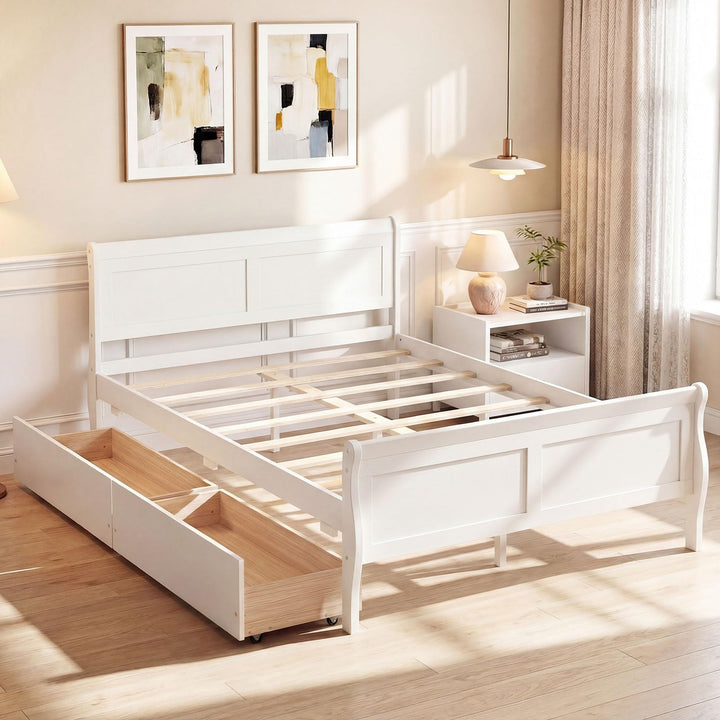 Giantex Twin/ Full/ Queen Bed with 2 Storage Drawers Wood Platform Bed with Headboard &amp; Footboard
