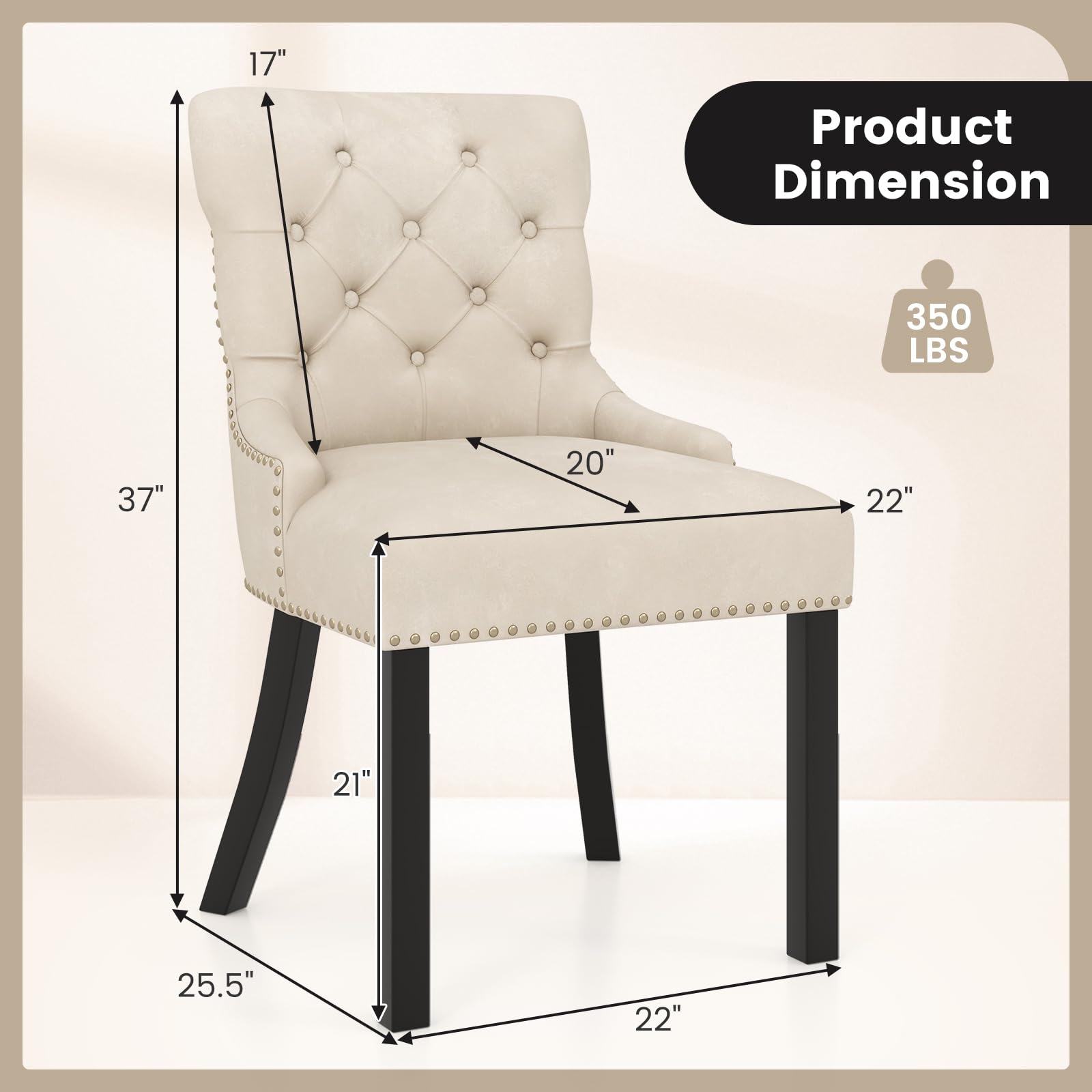 Gianex Upholstered Dining Chairs Set, Wood Wingback Accent Chairs w/Rubber Wood Legs & Nailhead Button Tufted Back