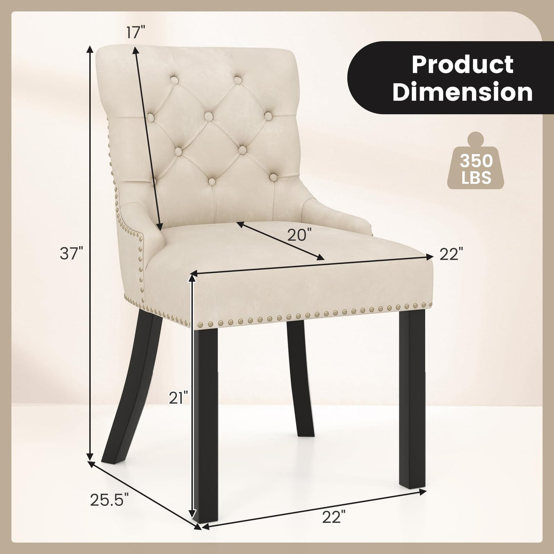 Gianex Upholstered Dining Chairs Set, Wood Wingback Accent Chairs w/Rubber Wood Legs & Nailhead Button Tufted Back