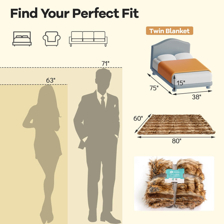 Giantex 540GSM Soft Plush Fuzzy Luxury Faux Raccoon Fur Blanket for Bed