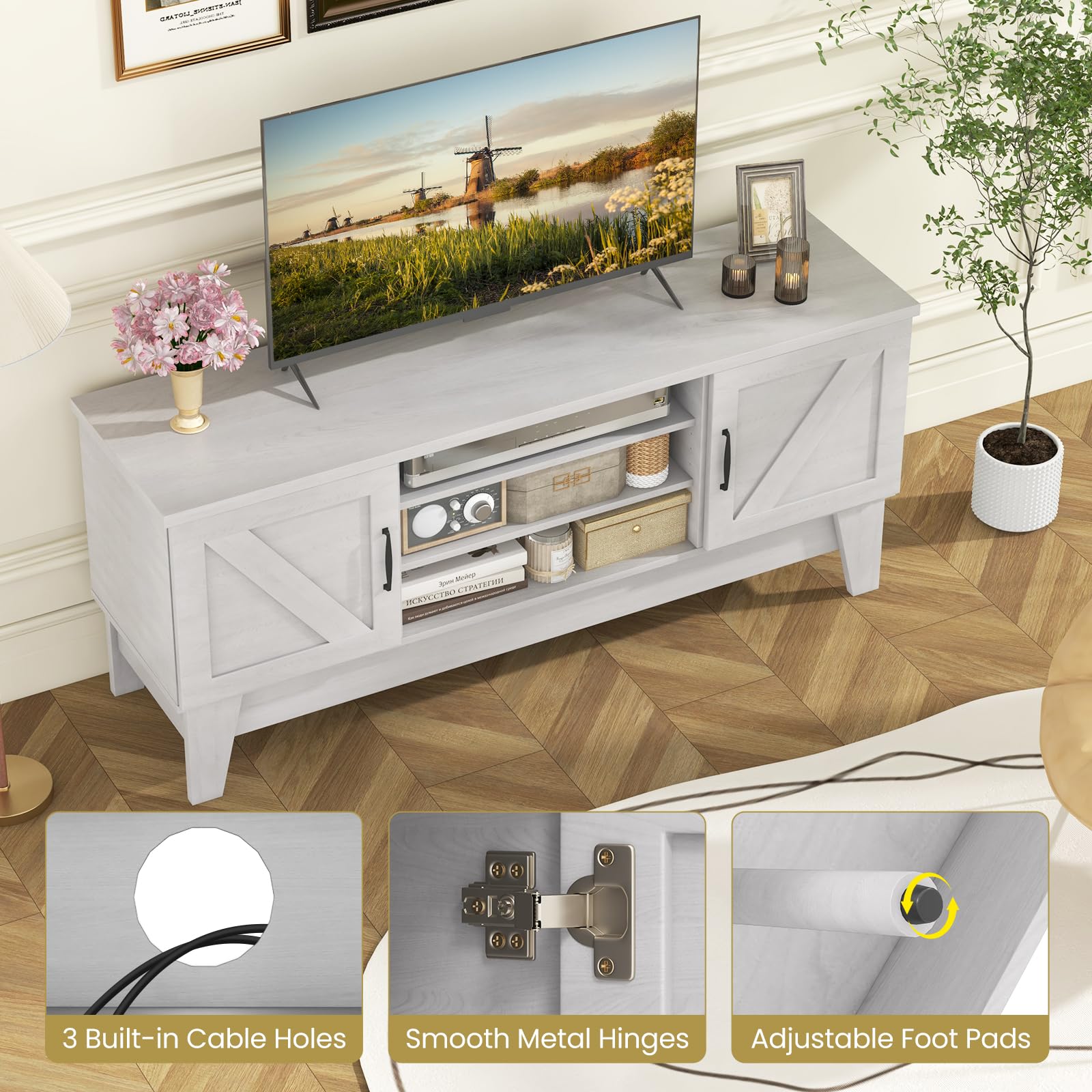 Giantex TV Stand for TVs Up to 65 Inches, 59” Entertainment Center with 2 Barn Door Cabinets, 4 Adjustable Shelves