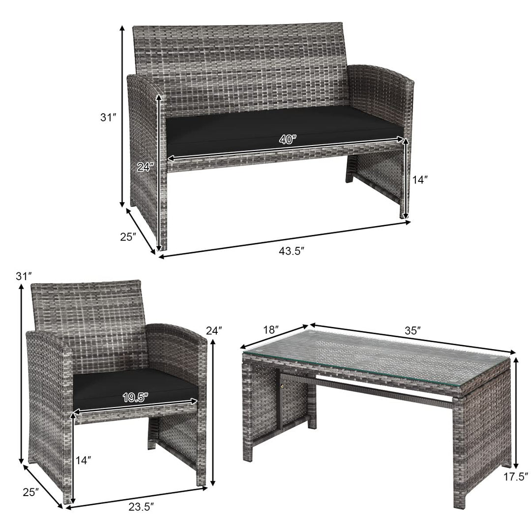 Giantex 4 Pc Rattan Patio Furniture Garden Lawn Sofa Cushioned Seat Mix Gray Wicker Conversation Sets