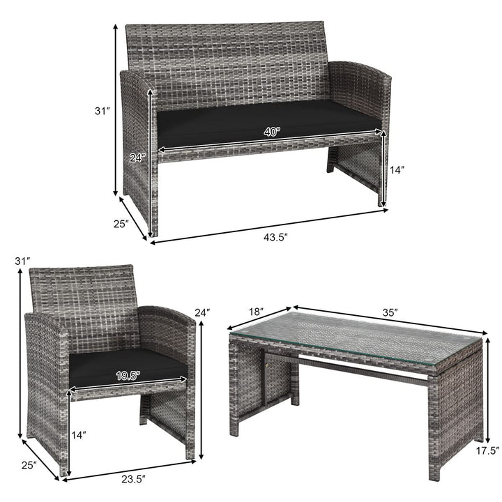 Giantex 4 Pc Rattan Patio Furniture Garden Lawn Sofa Cushioned Seat Mix Gray Wicker Conversation Sets