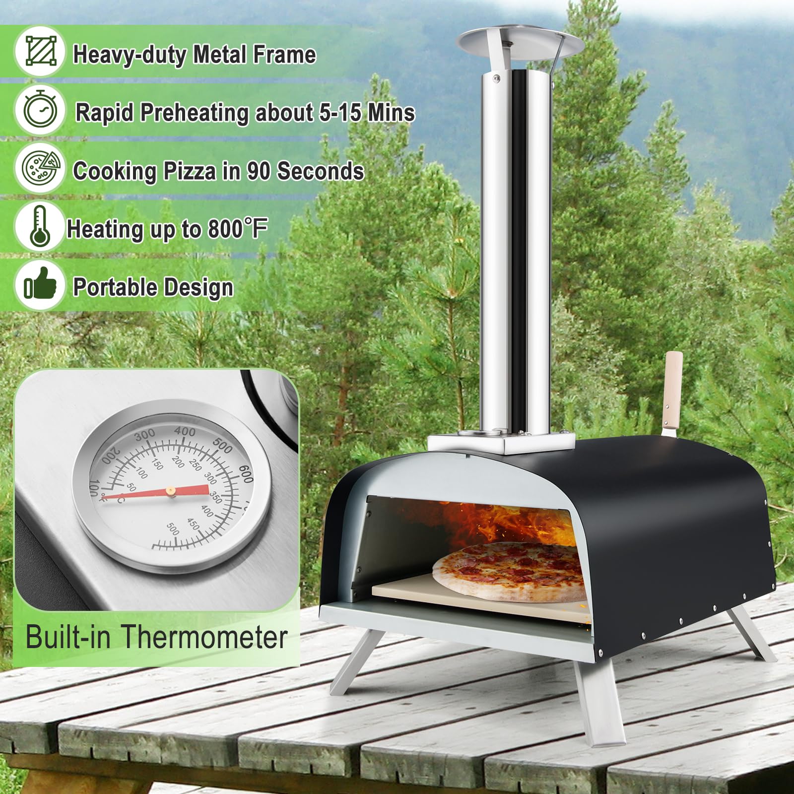 Giantex Pizza Oven Outdoor, Propane and Wood Fired Pizza Maker with 13" Pizza Stone, Pizza Peel