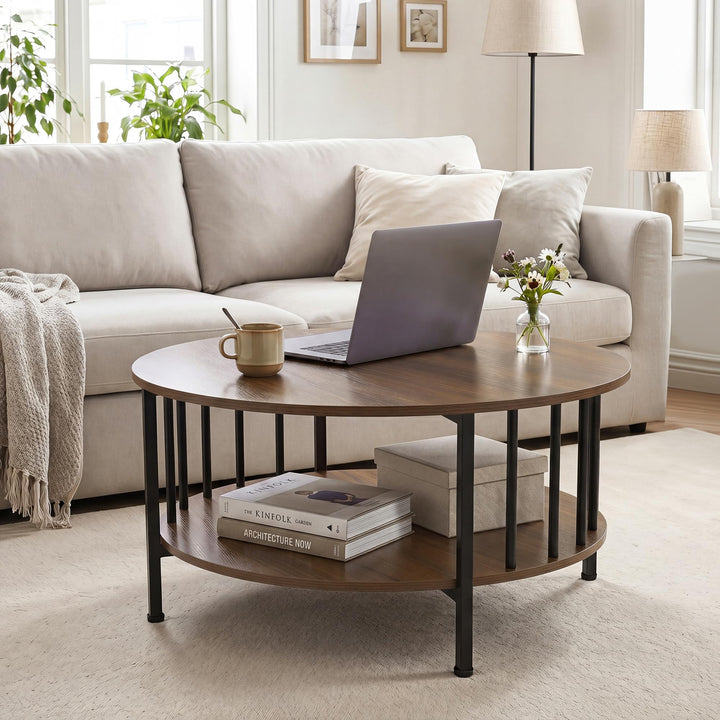 Giantex 32.5" Wood Farmhouse Round Coffee Table