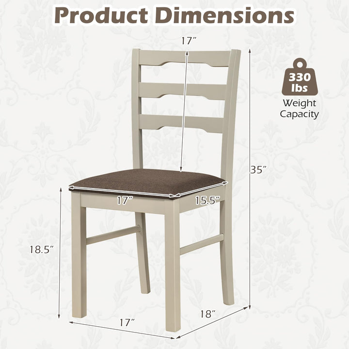 Giantex Wood Farmhouse Upholstered Kitchen Chairs with Ladder Back Design (2/4)