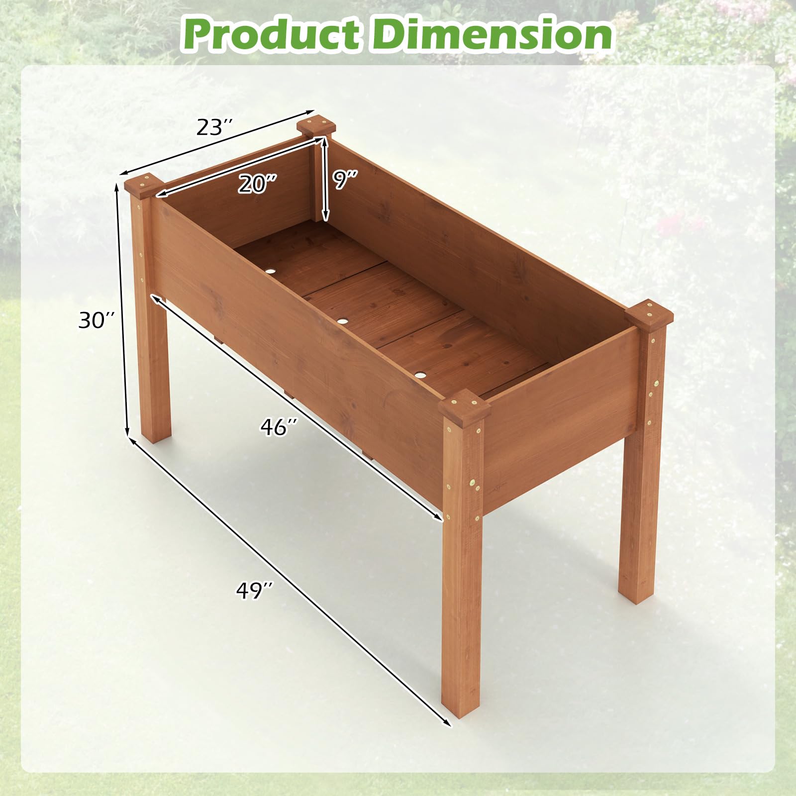 49" L x 23 W x 30 H Elevated Wood Planter Box with Protective Liner and Drain Hole