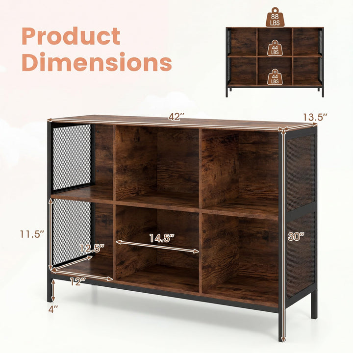 Giantex Industrial Accent 42" Wide Bookcase with 6 Cubes
