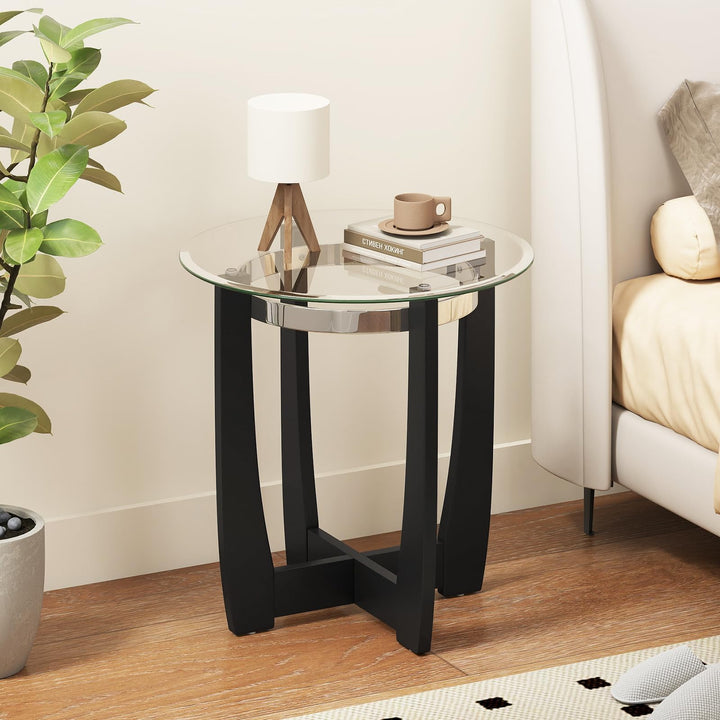 Giantex Round Glass End Table - 24’’ Side Table with Tempered Glass Top