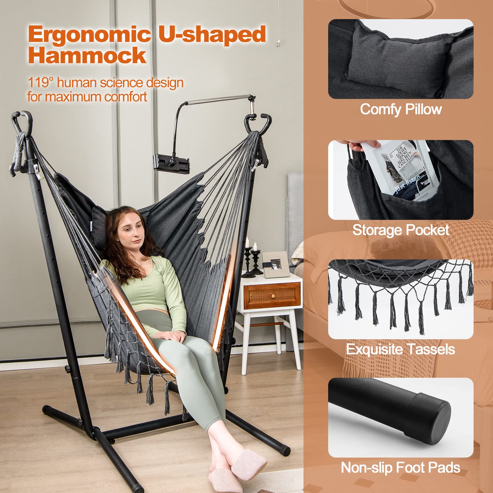 Giantex Hanging Swing with Stand - Hammock Chair with Phone Holder