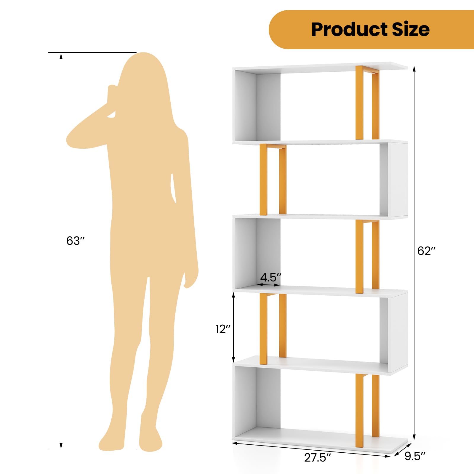 Giantex 5-Tier Geometric Bookcase Freestanding Display Shelf Rack
