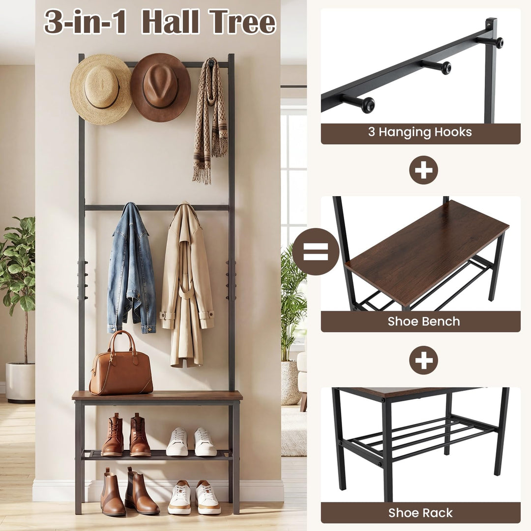 Giantex 3 in 1 Hall Tree with Bench and Shoe Storage