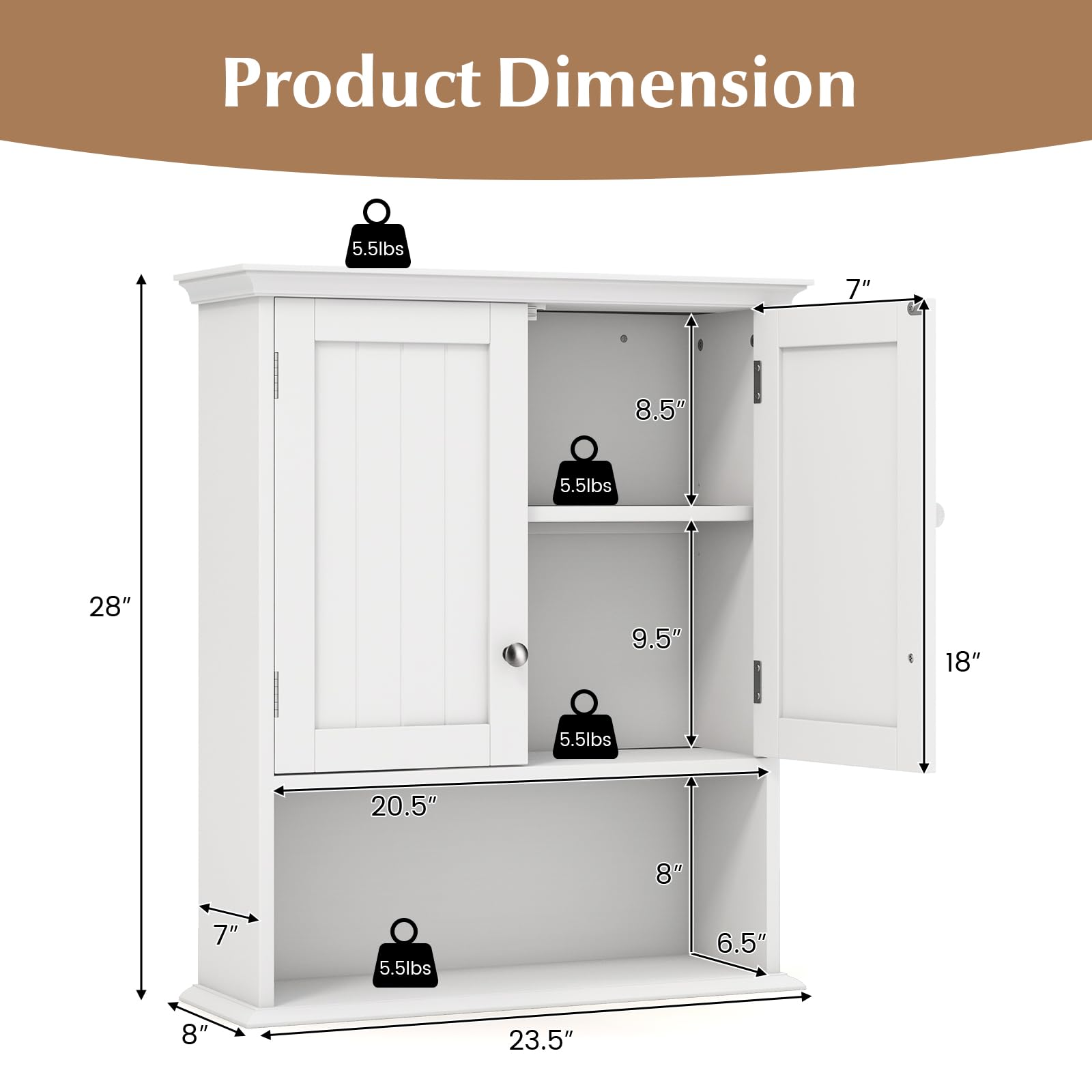 Giantex Wall Mounted Medicine Cabinets - Above Toilet Bathroom Cabinet with Adjustable Shelf