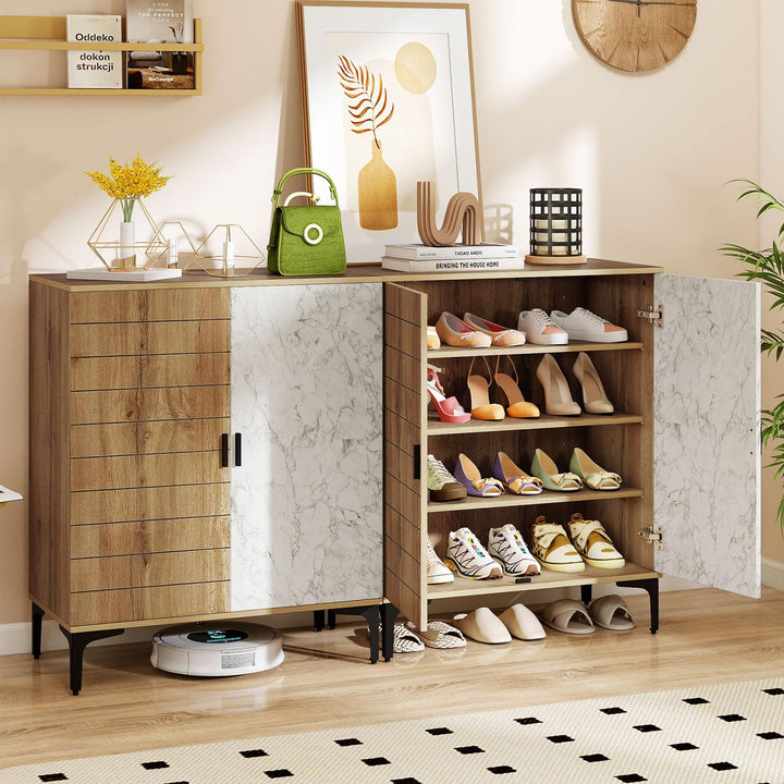 Giantex Shoe Cabinet 4-Tier Wooden Shoe Rack Cabinet(Marble Pattern Door)
