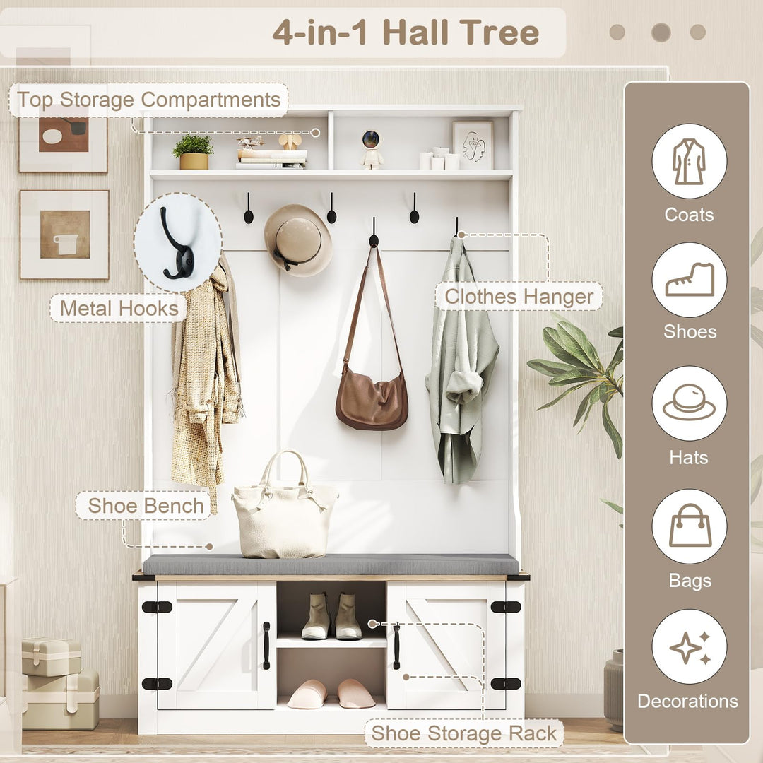 Giantex 4-in-1 Hall Tree with Bench and Shoe Storage 68.5" Tall Coat Rack