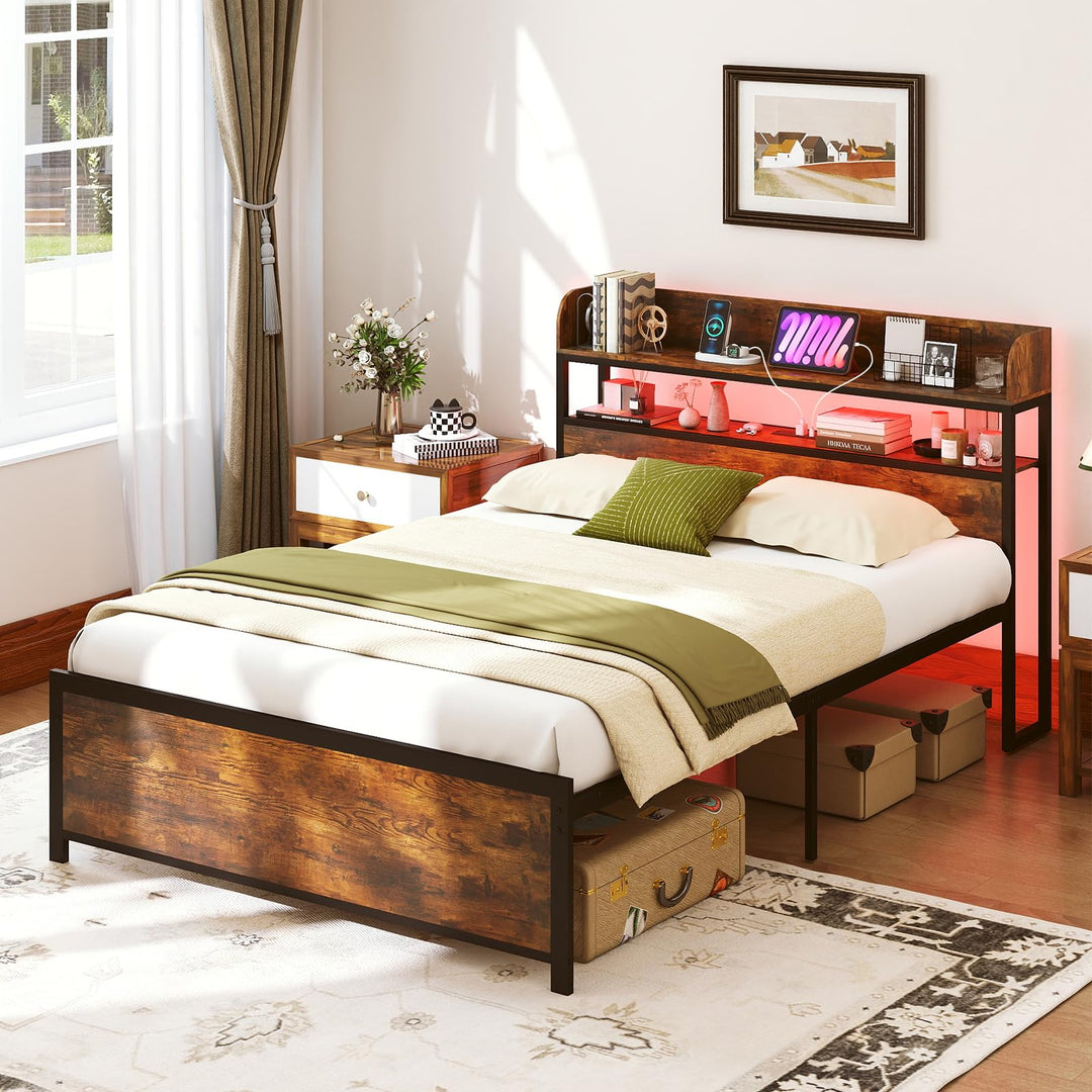 Giantex Metal Platform Bed Frame with Storage Headboard