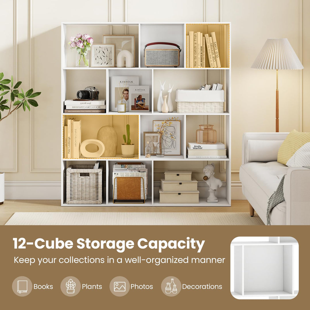 Giantex Open Shelf Bookcase 4-Tier Modern Bookshelf with 12 Storage Compartments