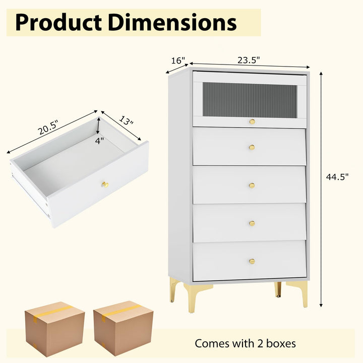 Giantex 4-Drawer Dresser with Flip Up Fluted Glass Door