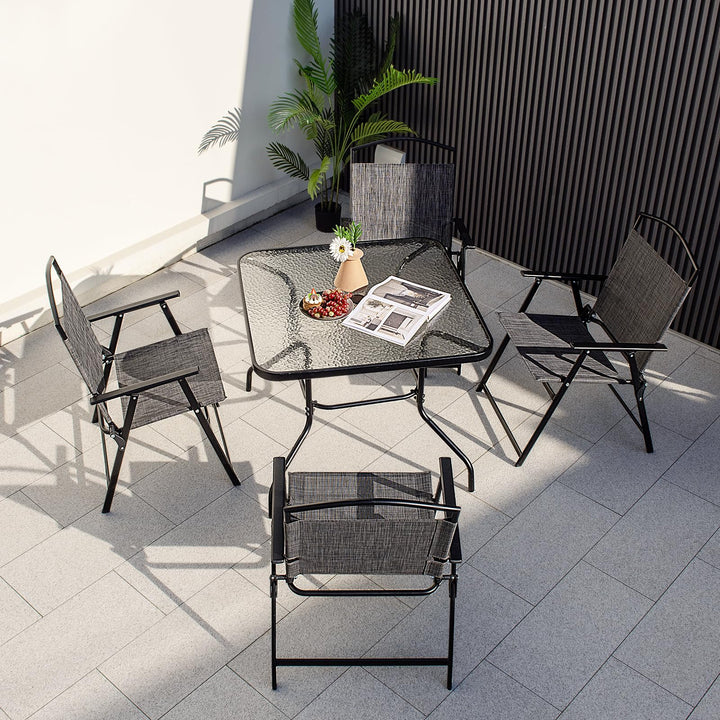 Giantex 4 Pieces Patio Dining Set, Outdoor Dining Table Set with 4 Folding Chairs (Gray)