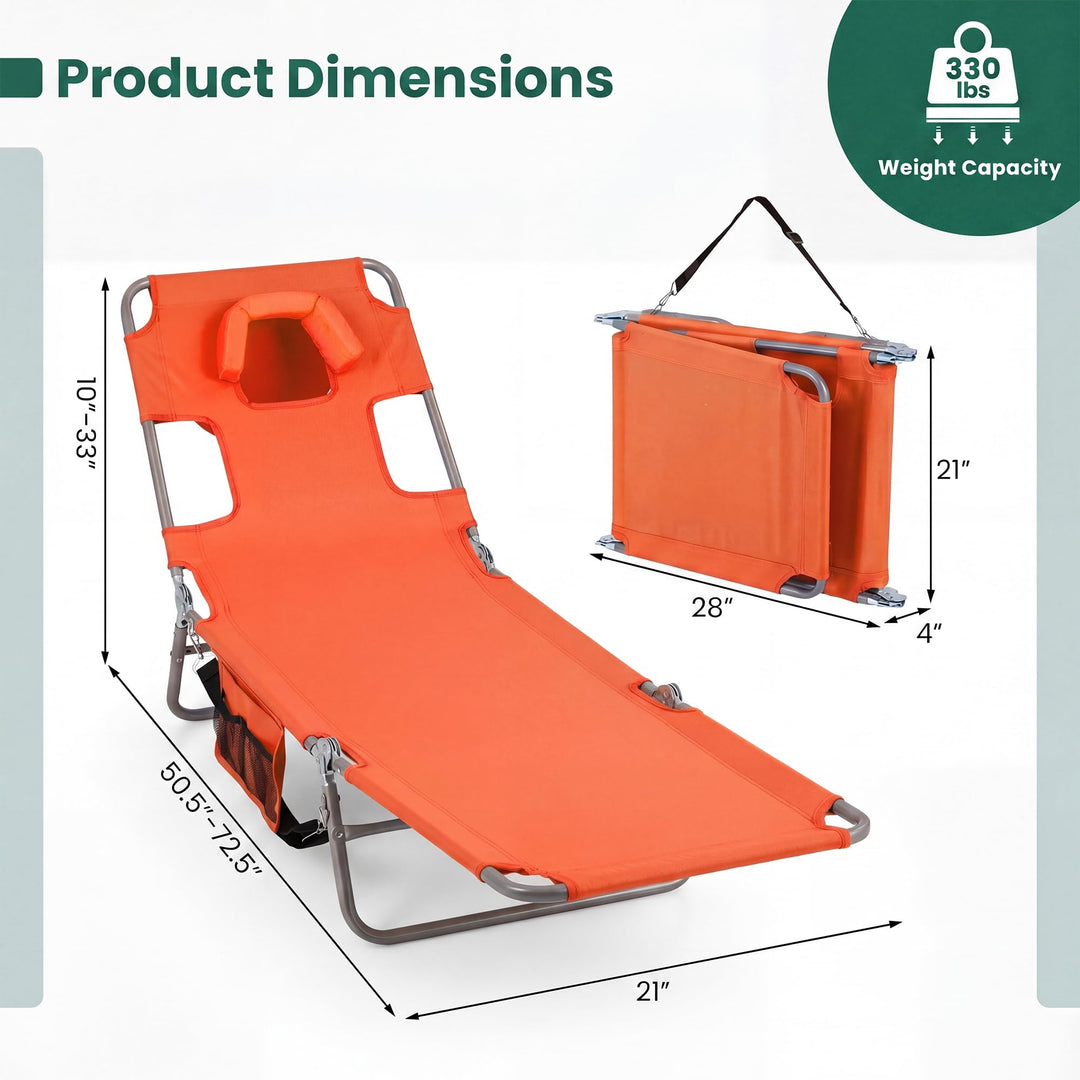 Giantex Folding Tanning Chair with Face Hole &amp; 5-Position Adjustable Backrest (1/2)