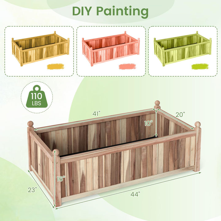 Giantex Wooden Raised Garden Bed Natural Acacia Wood Rectangular Planter Box with Liner