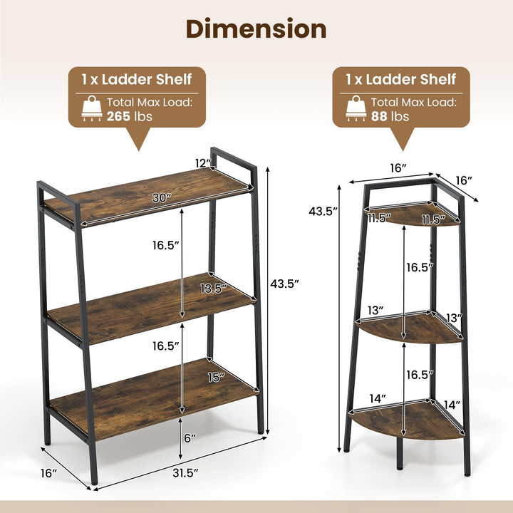 GIANTEX 43.5" Tall 3-Tier Ladder Shelf &amp; Corner Shelf Set